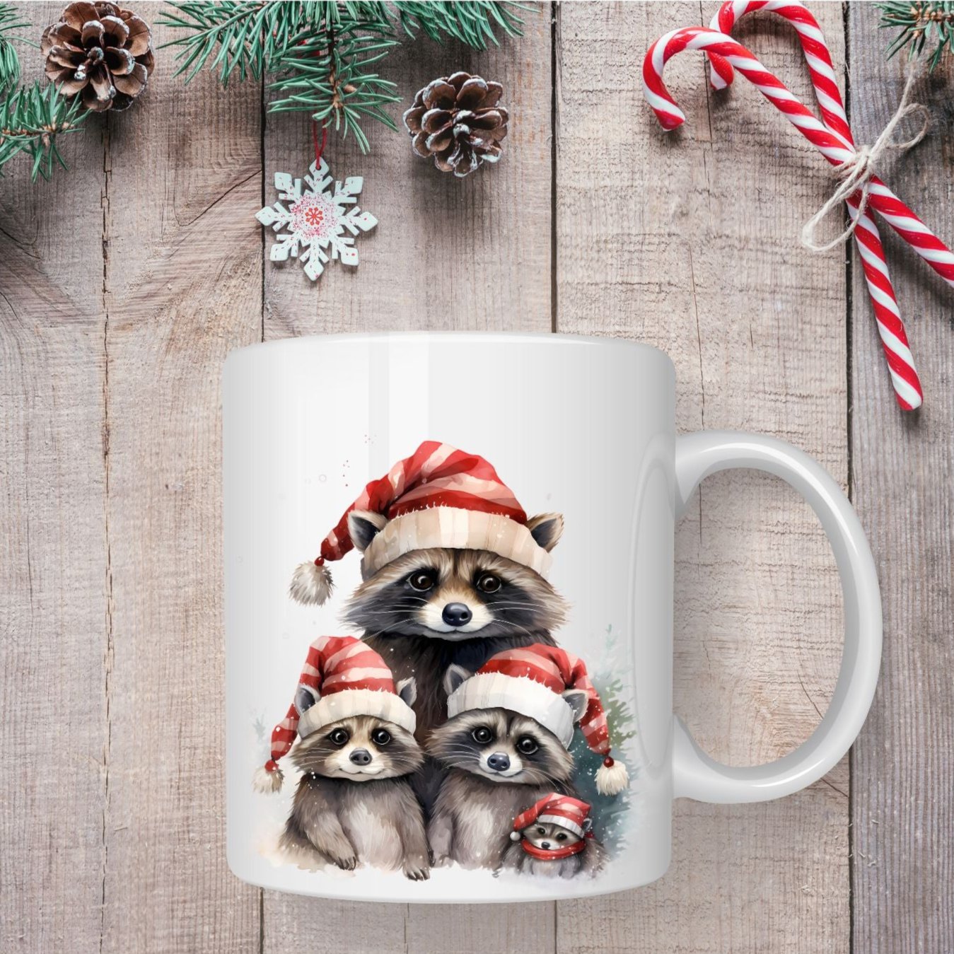 Mug famille ratons laveurs 1 - Collection Noël