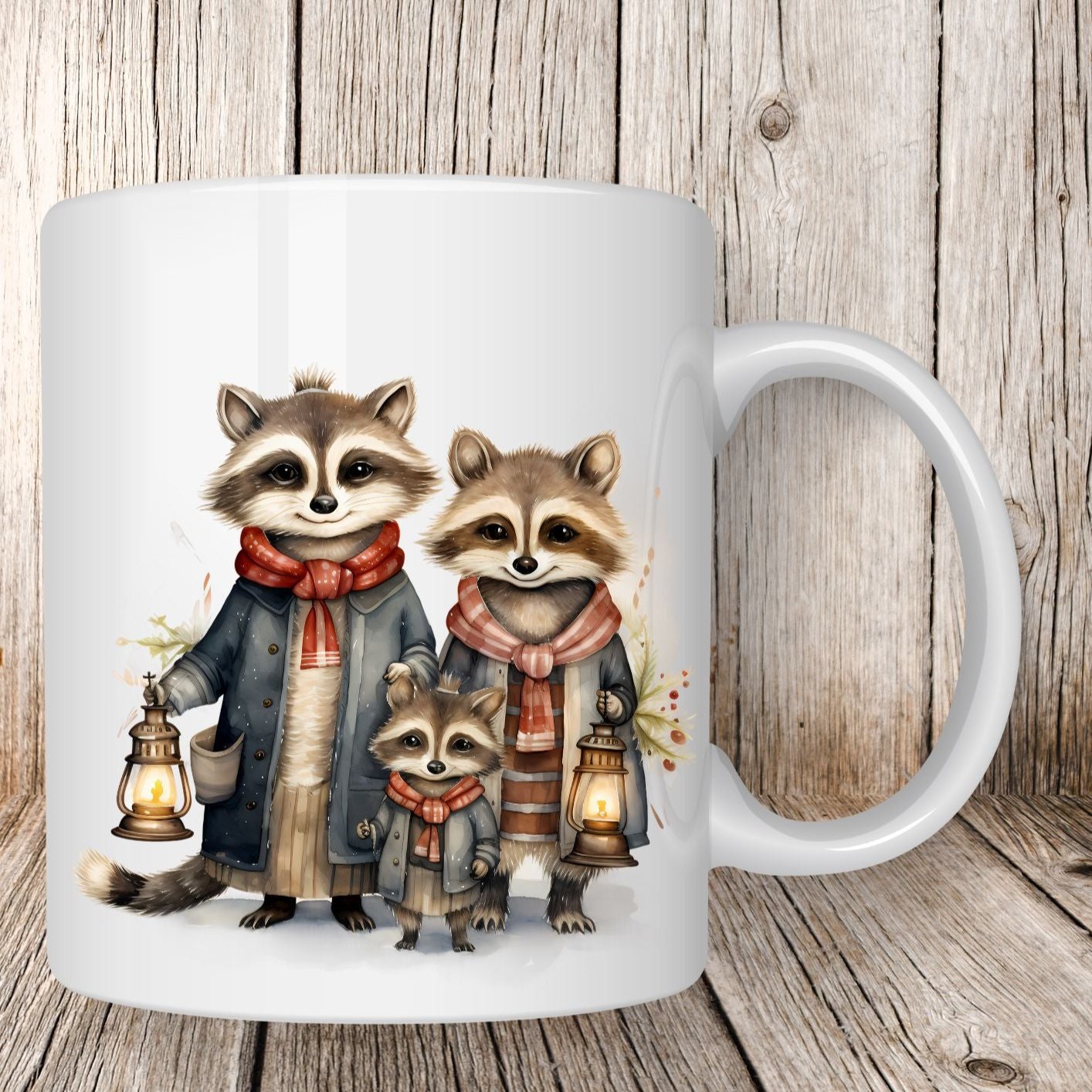 Mug famille ratons laveurs 2 - Collection Noël