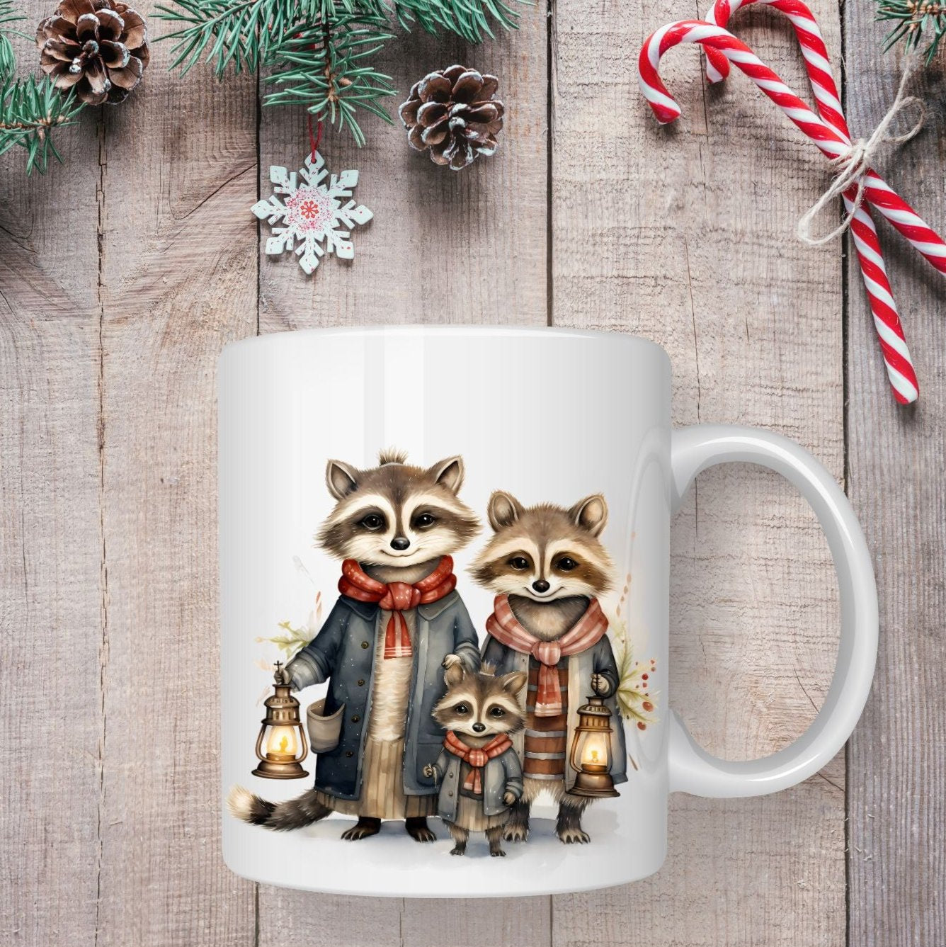 Mug famille ratons laveurs 2 - Collection Noël