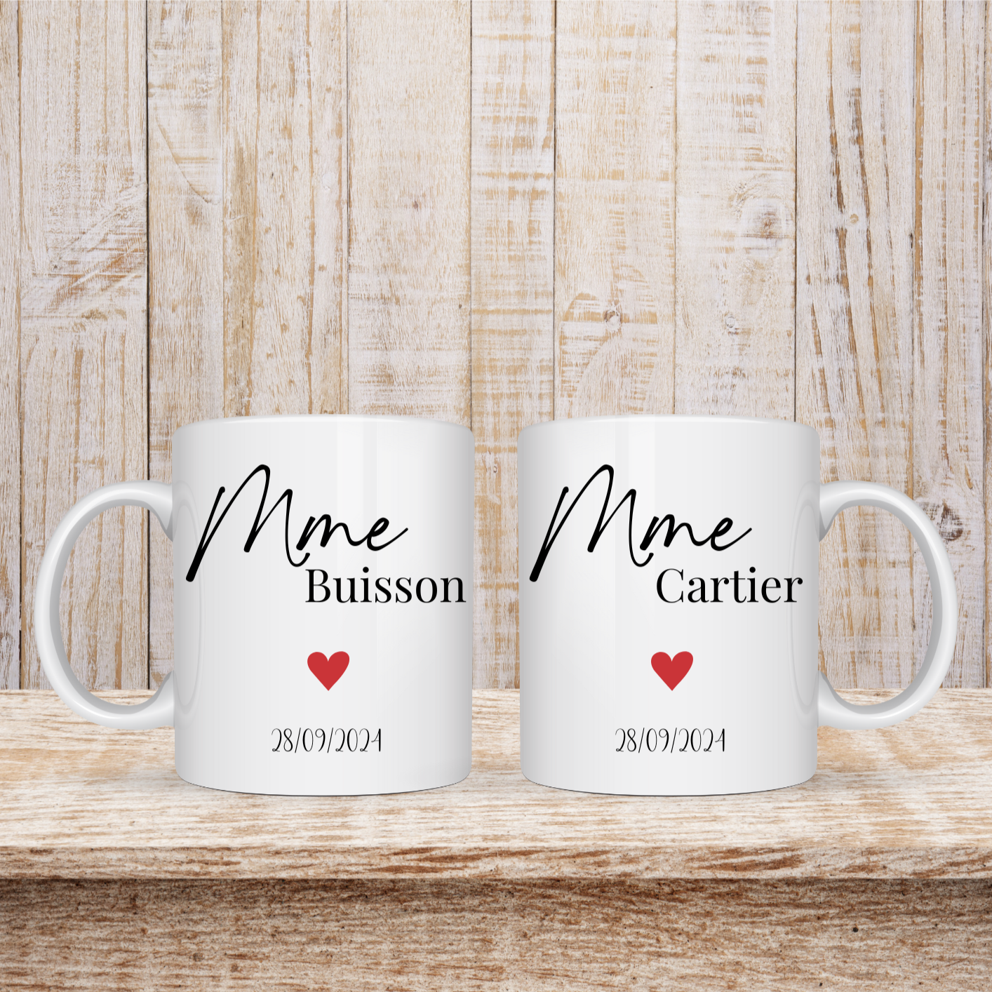 Coffret de 2 mugs personnalisés mariage/pacs modèle LOVE