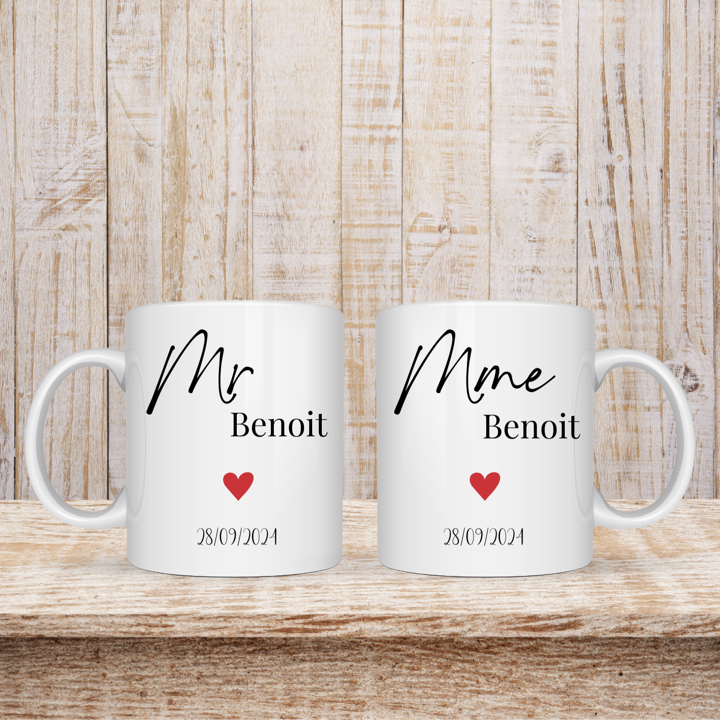 Coffret de 2 mugs personnalisés mariage/pacs modèle LOVE