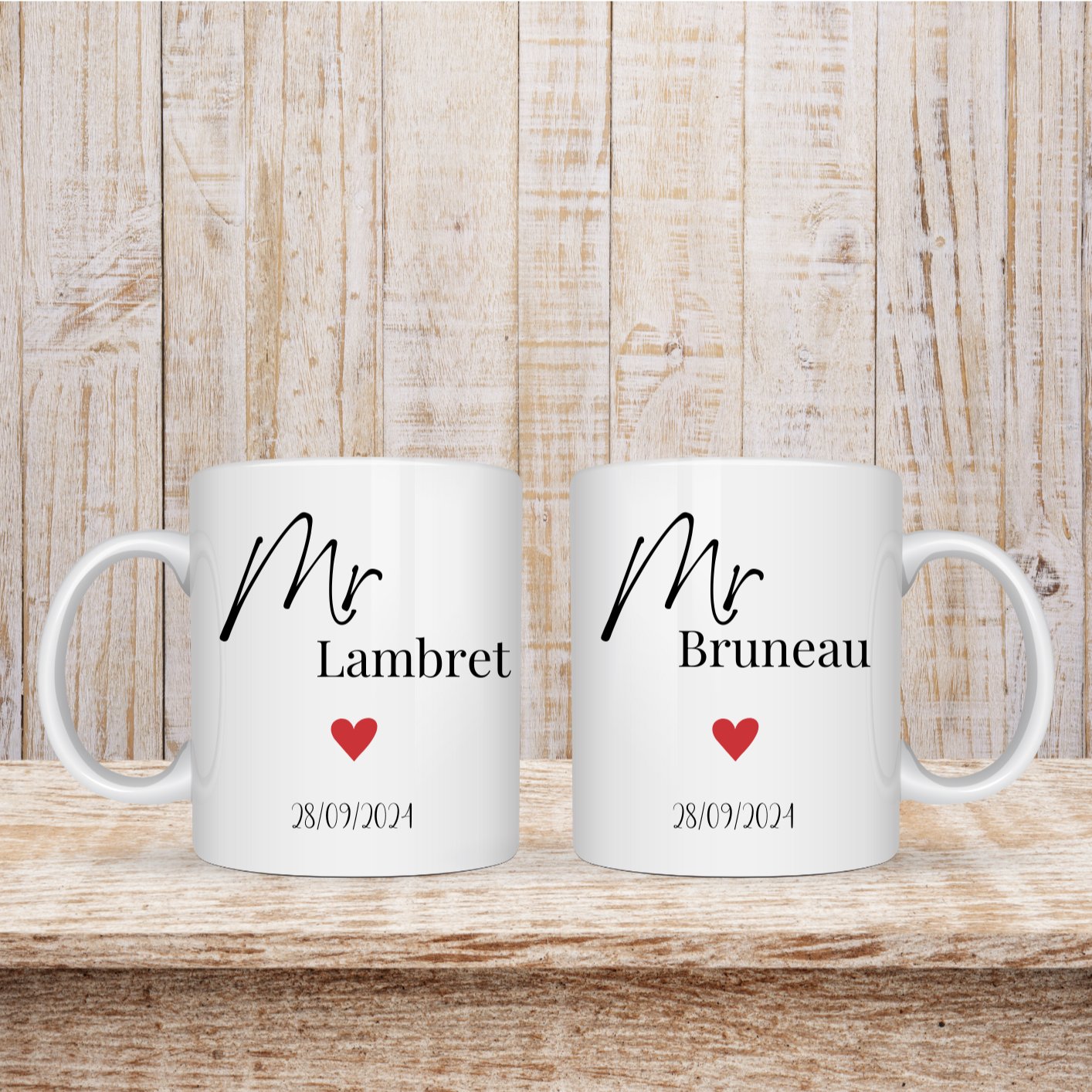 Coffret de 2 mugs personnalisés mariage/pacs modèle LOVE