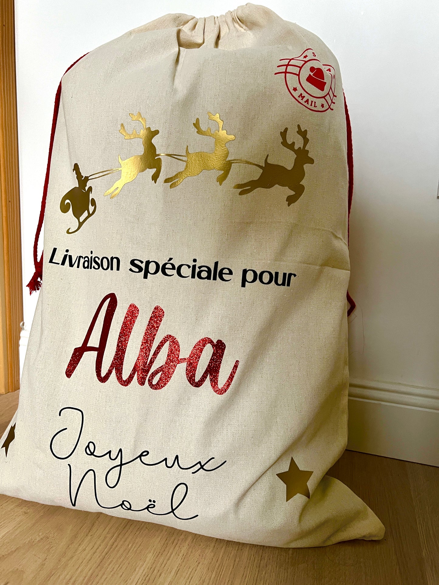 Hotte de Noël en tissu personnalisée XXL / sac à cadeaux