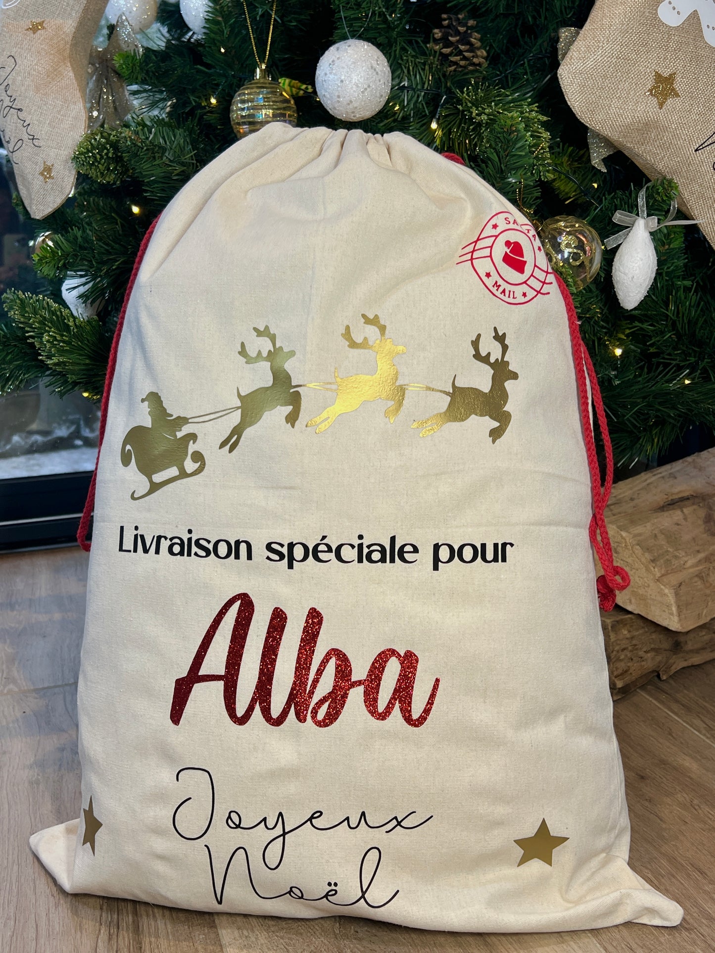 Hotte de Noël en tissu personnalisée XXL / sac à cadeaux