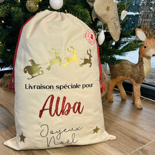 Hotte de Noël en tissu personnalisée XXL / sac à cadeaux